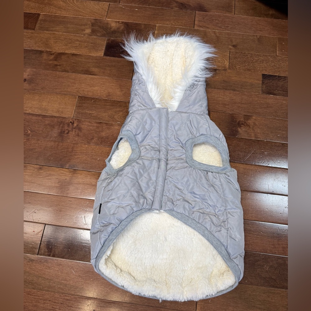 Dog Coat Silver Paw Jacket Hooded Fleece Lined Pet XL Grey